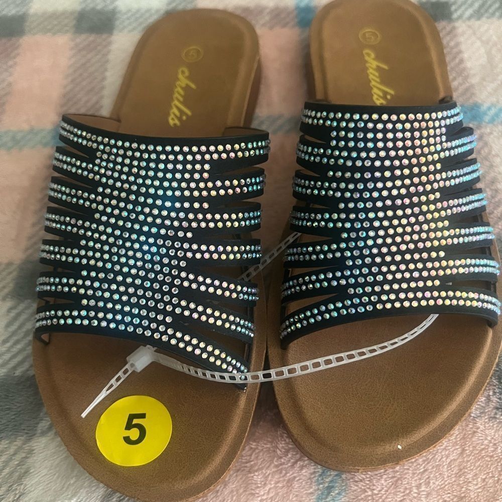Chala Black Embellished Slide Sandals